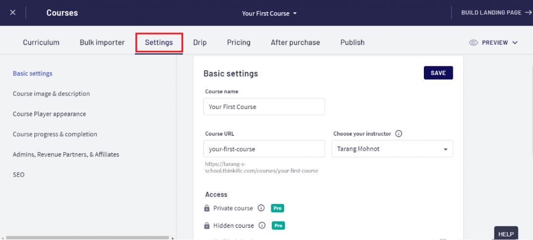 Settings Tab