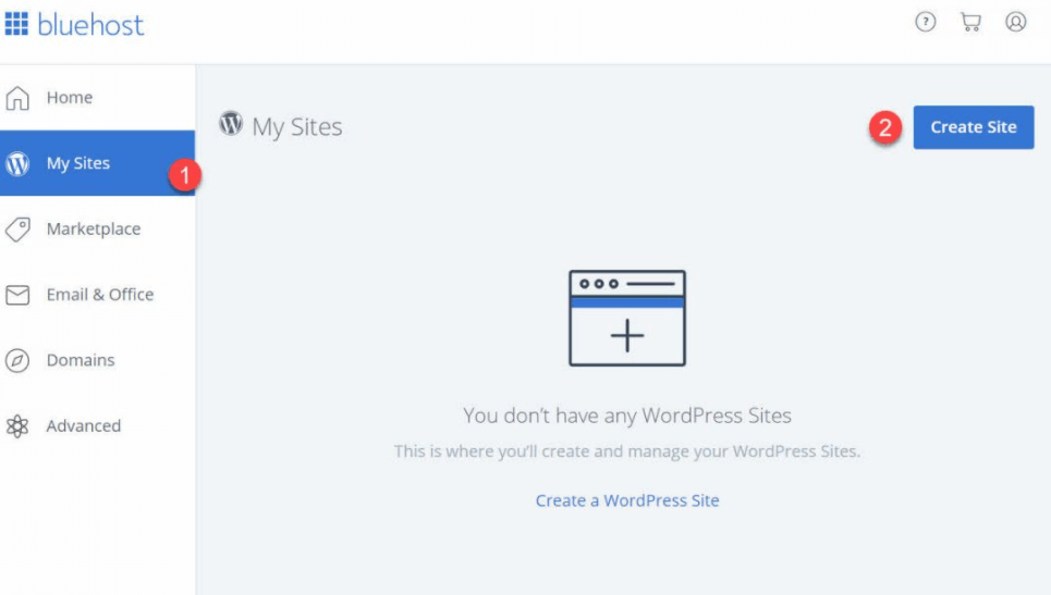 Bluehost Create Site