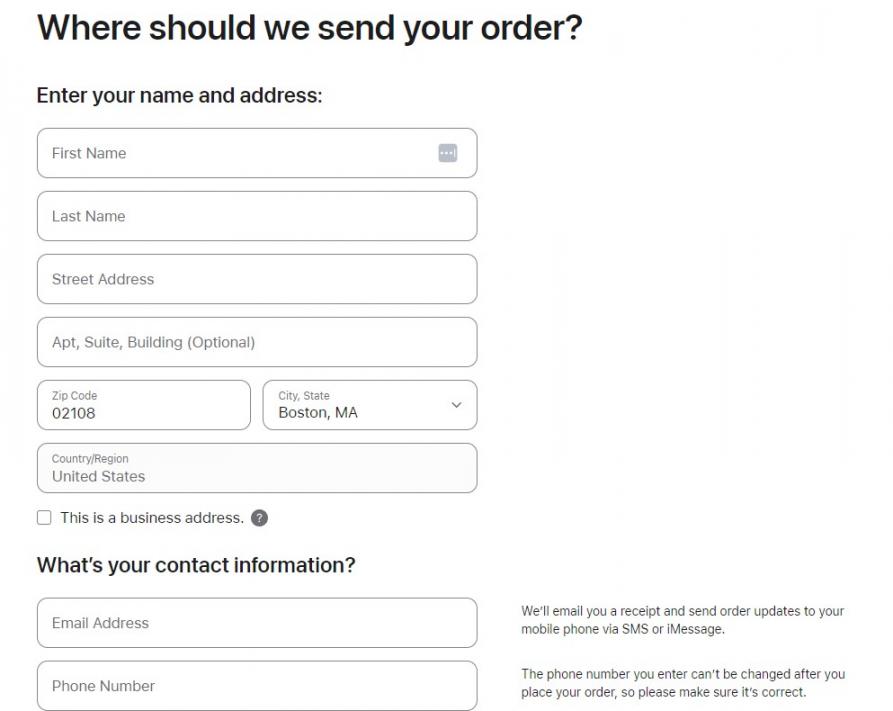 Apple checkout form example