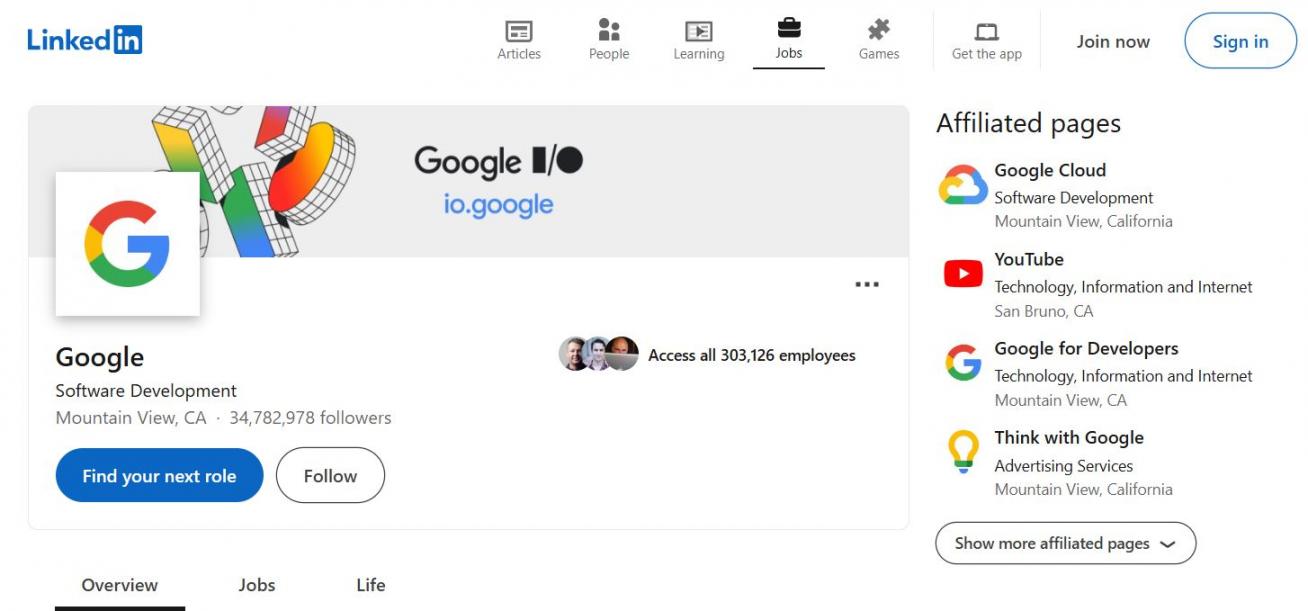 Google LinkedIn Company Profile