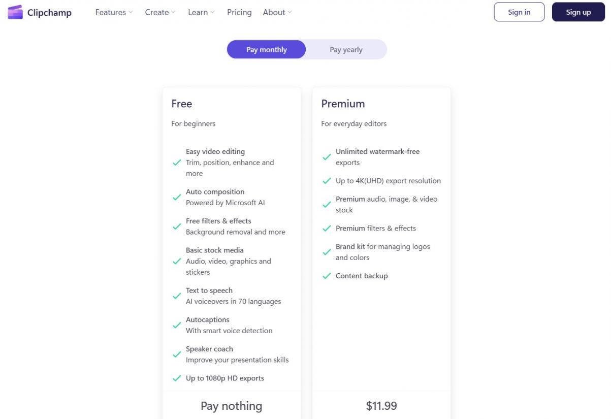 Clipchamp Pricing
