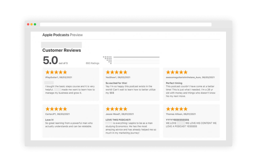 Five-Star Ratings on iTunes