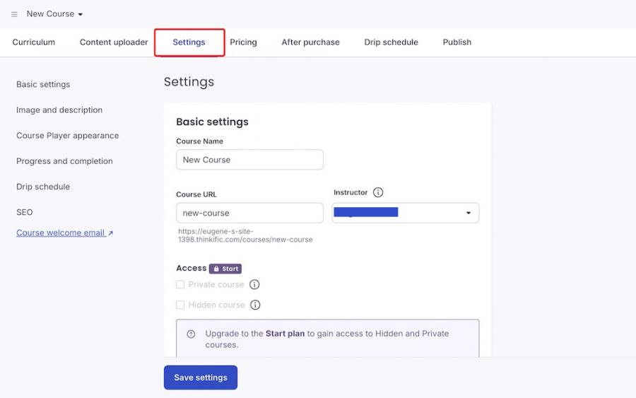 Settings Tab