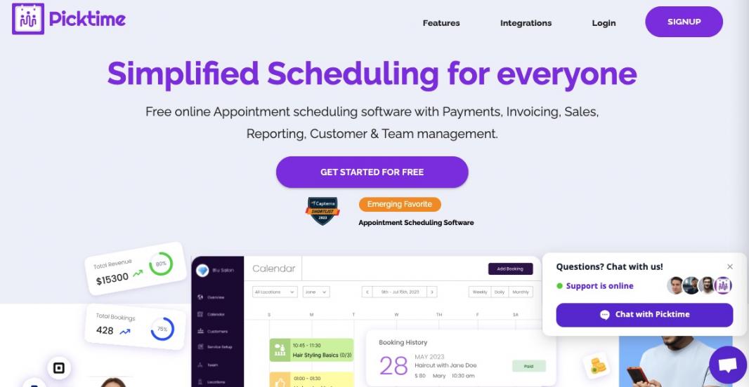 Picktime homepage