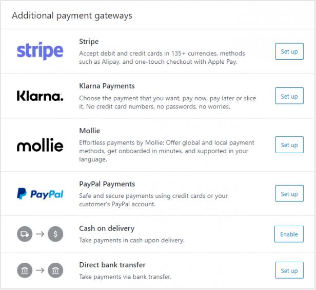 Payment and Shipping Methods