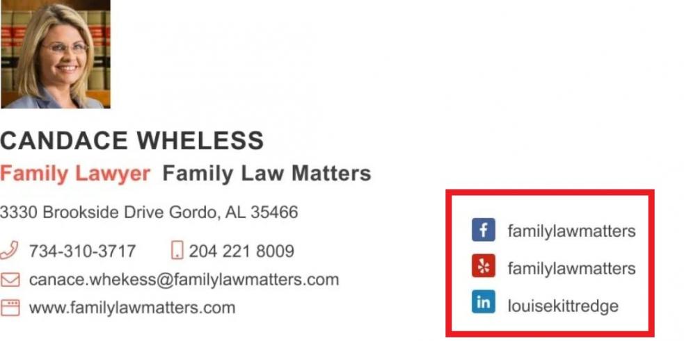 email sig. with social media details