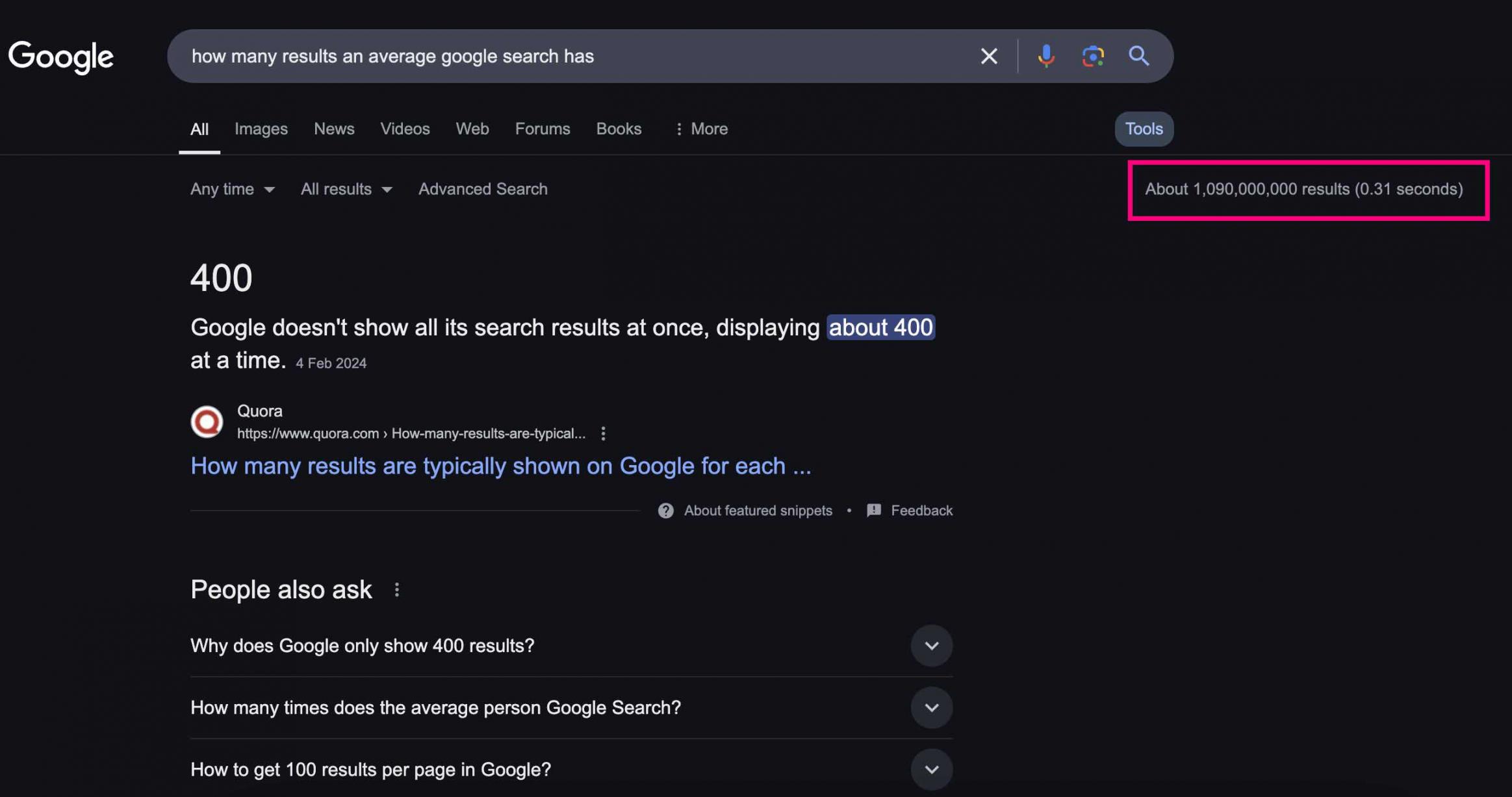 google search results
