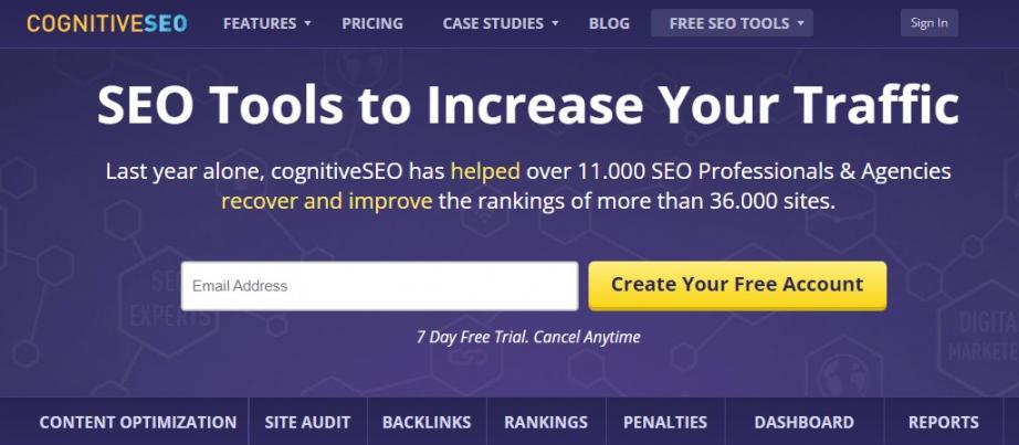 Cognitive SEO homepage