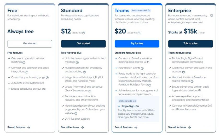 Calendly pricing