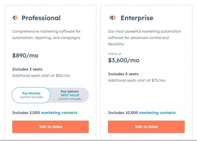 HubSpot pricing businesses and enterprises