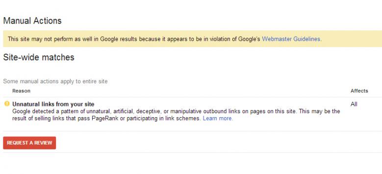 Search Console Manual Actions for Outbound Links