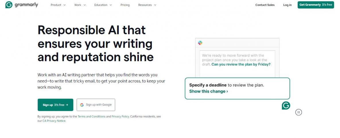 grammarly homepage
