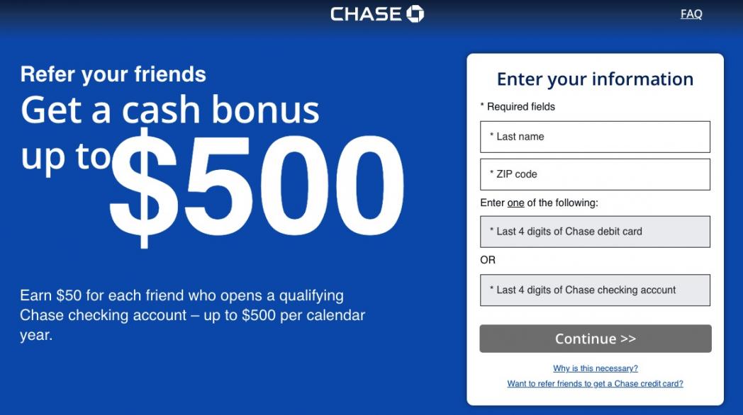 Chase Bank referral Homepage