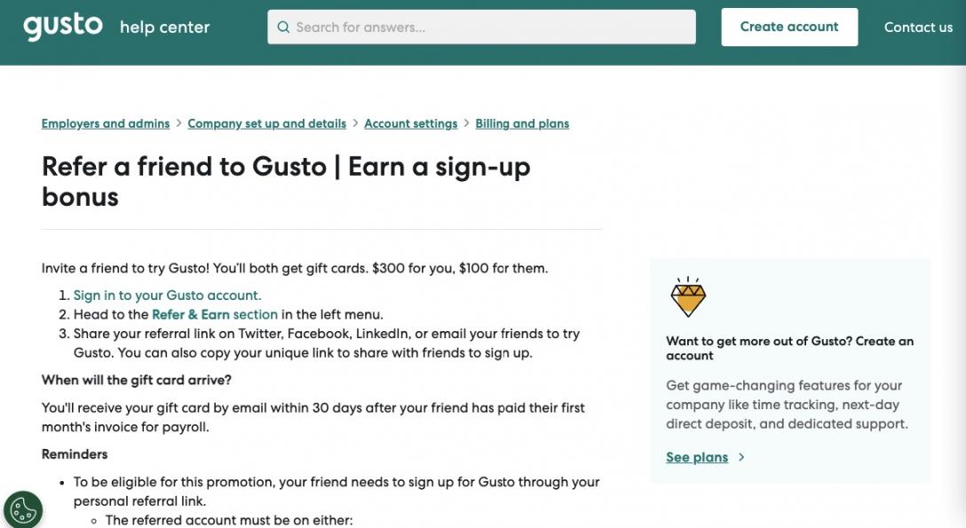 Gusto referral Homepage