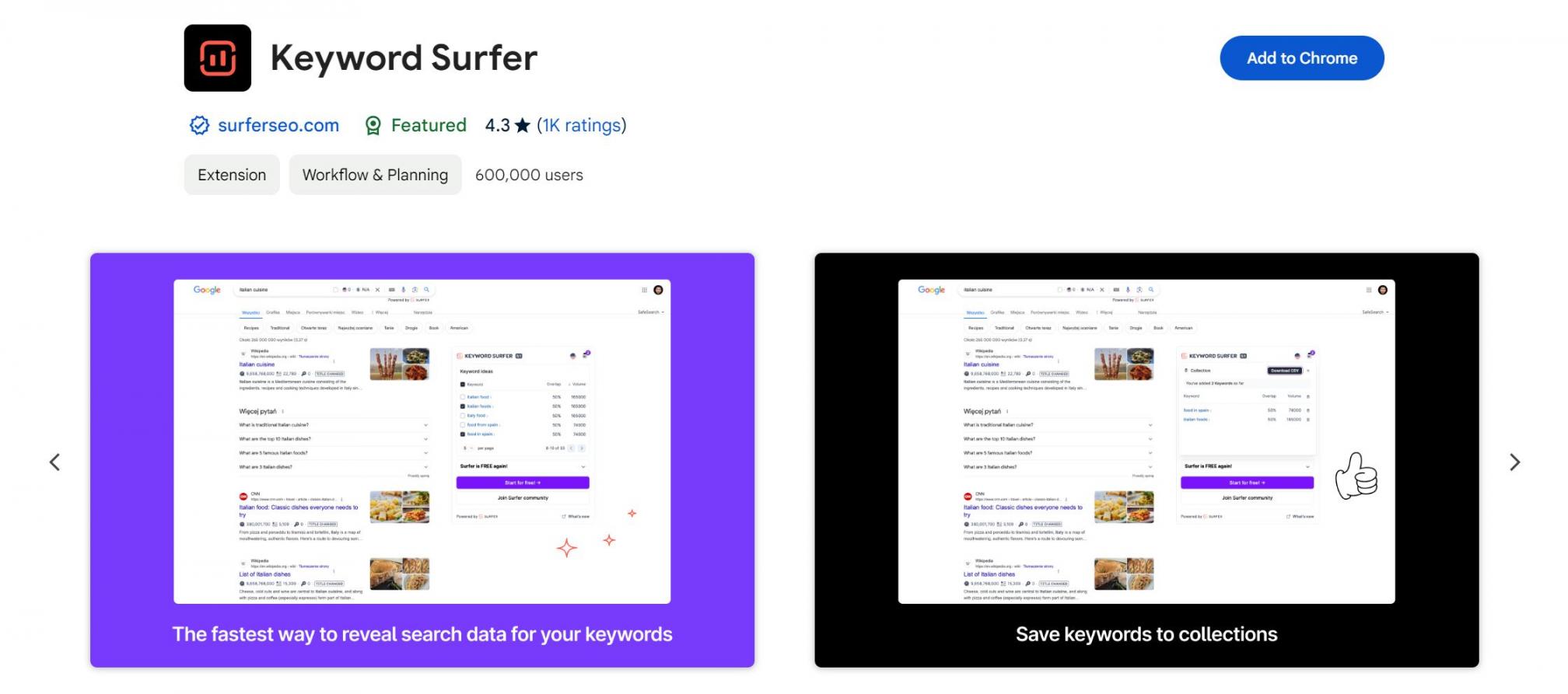 Keyword Surfer. Homepage