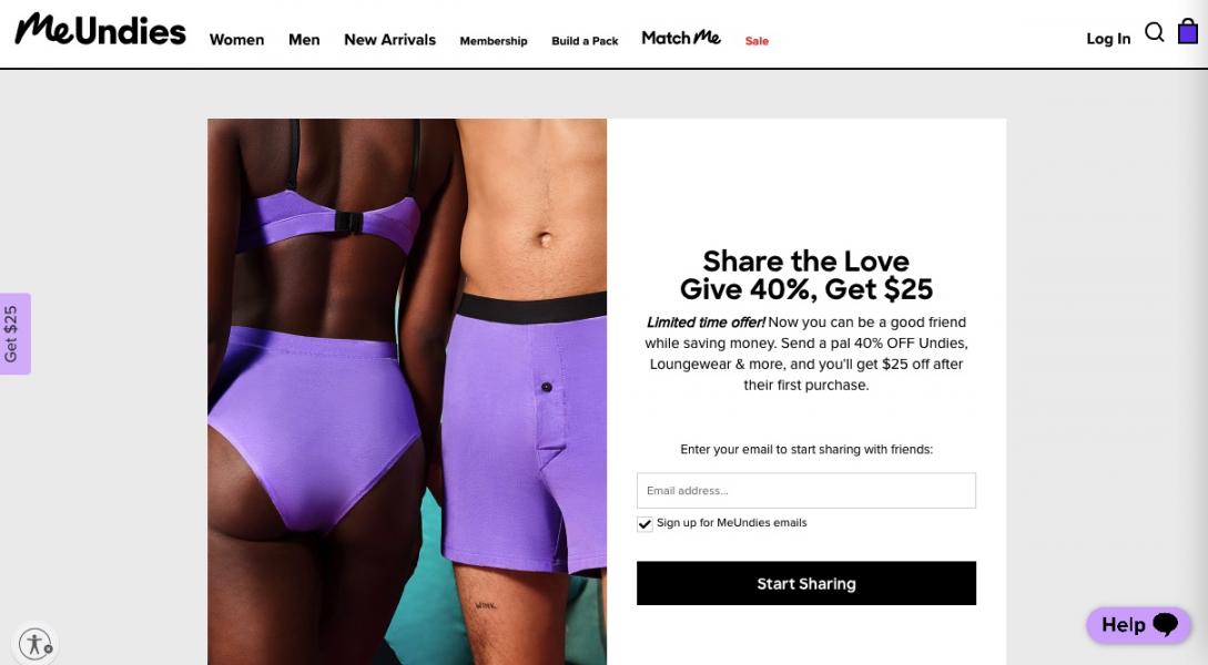 MeUndies referral Homepage