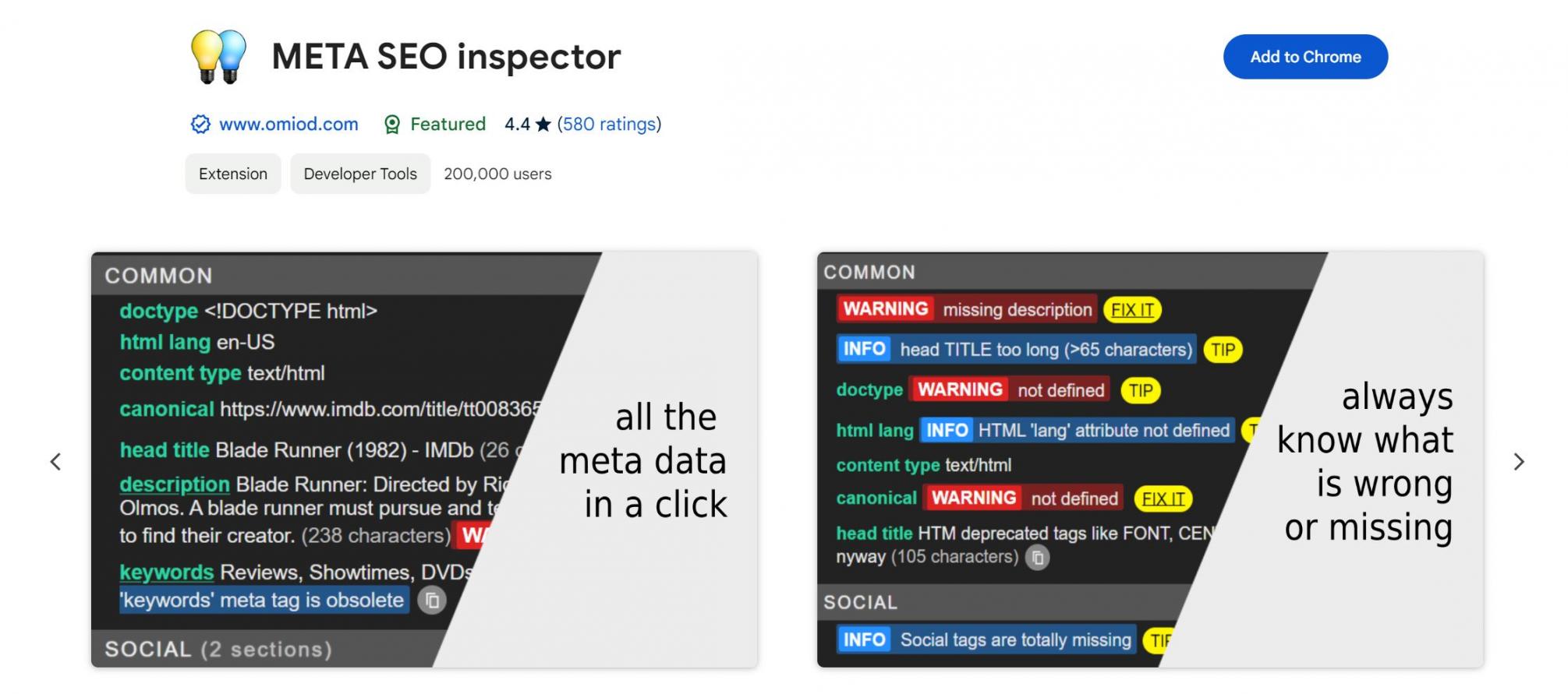 Meta SEO Inspector homepage