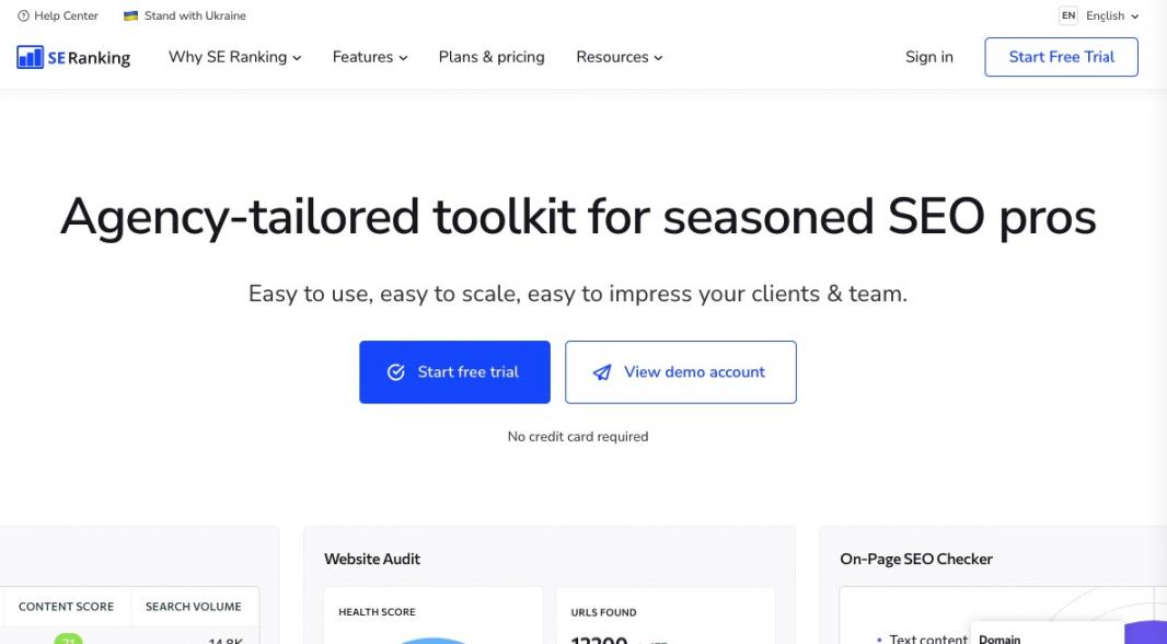 SE Ranking homepage