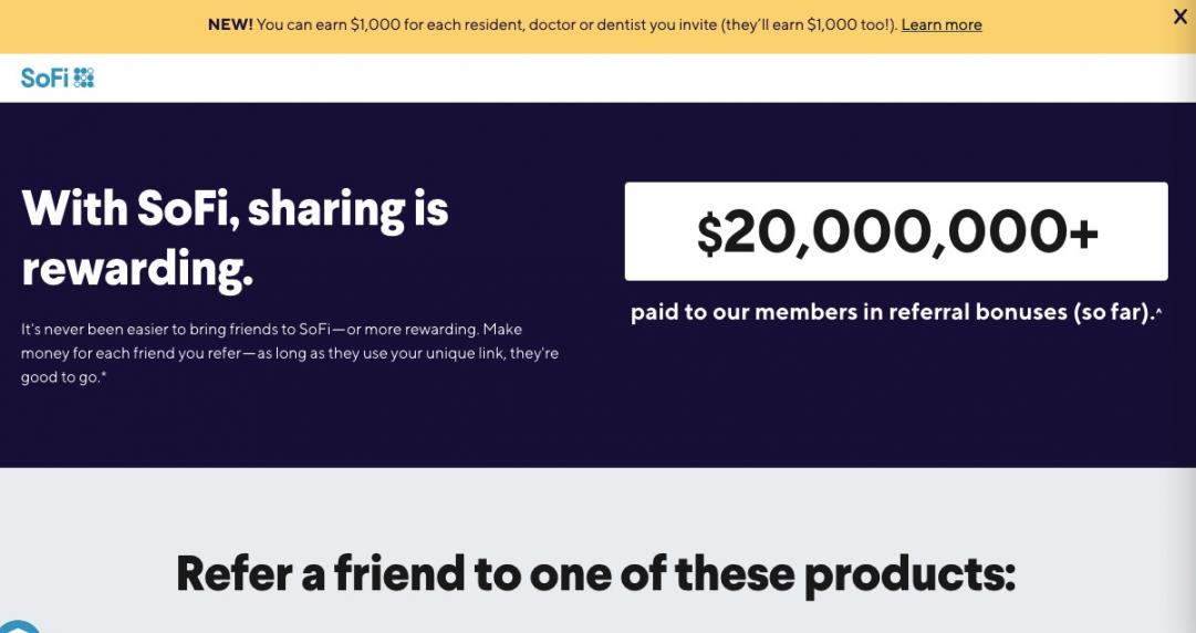 SoFi Referreal Program Homepage