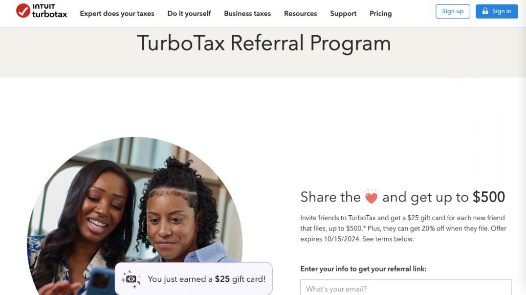 TurboTax referral Homepage