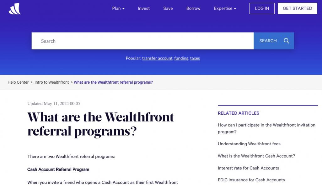 Wealthfront Referral Homepage