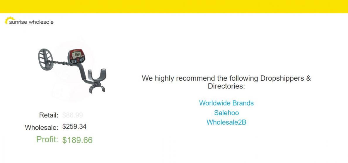 Sunrise wholesale homepage