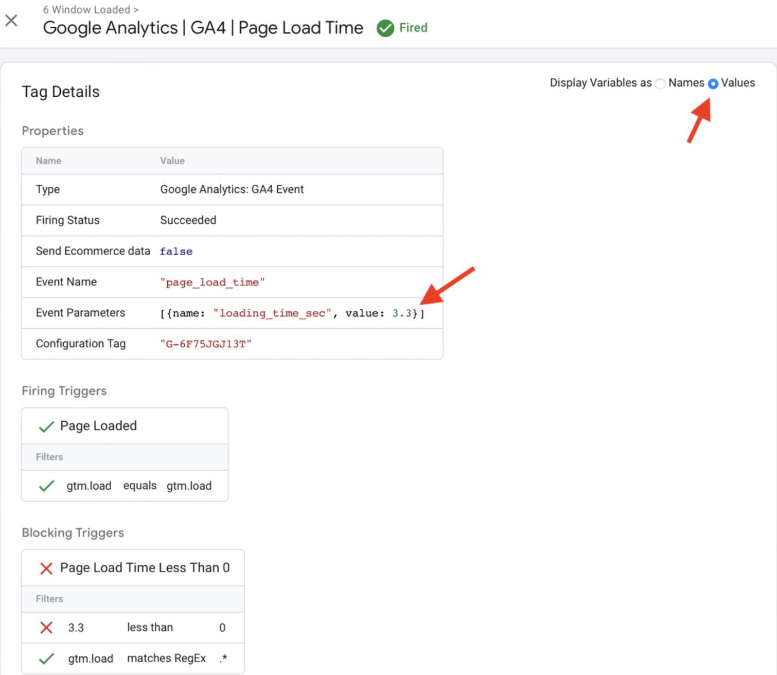 GA page load time