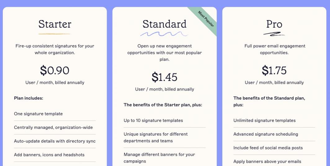 Exclaimer Pricing Page