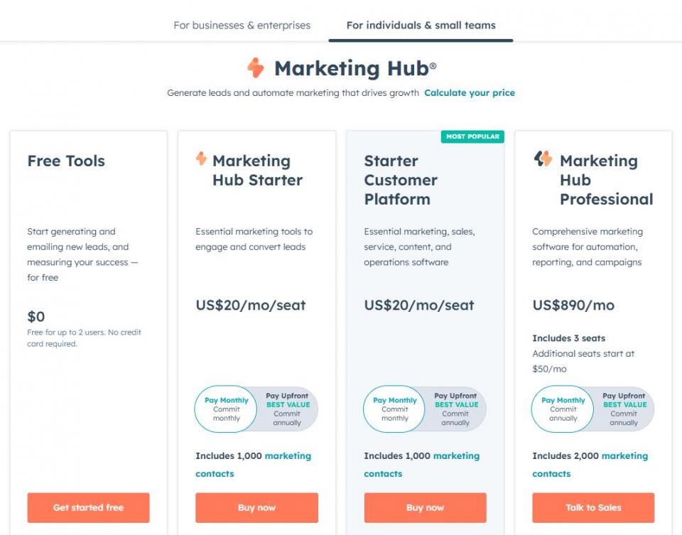 Hubspot pricing -