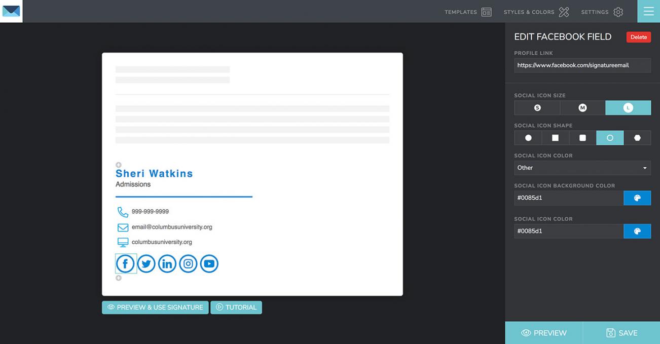 Signature.email custom social media icons