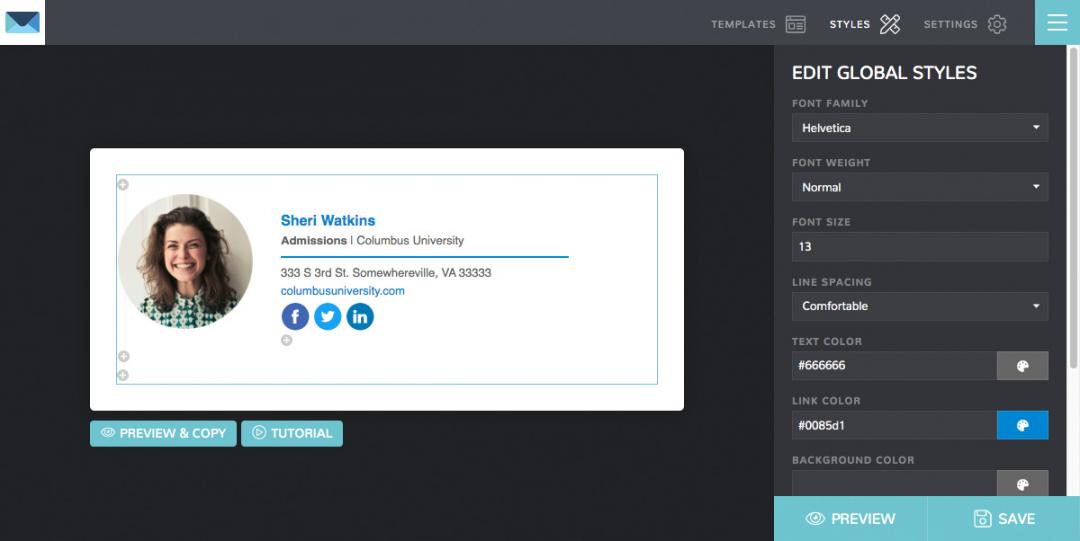 Signature.email template editor