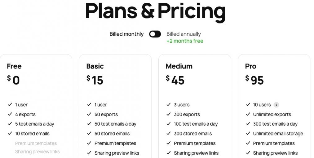 Stripo.email Pricing Page