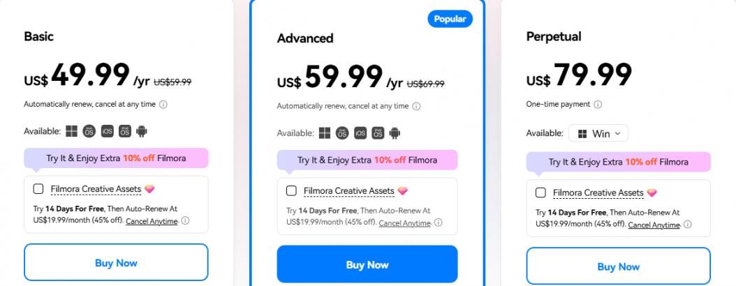 Wondershare-Filmora Prcing Individual