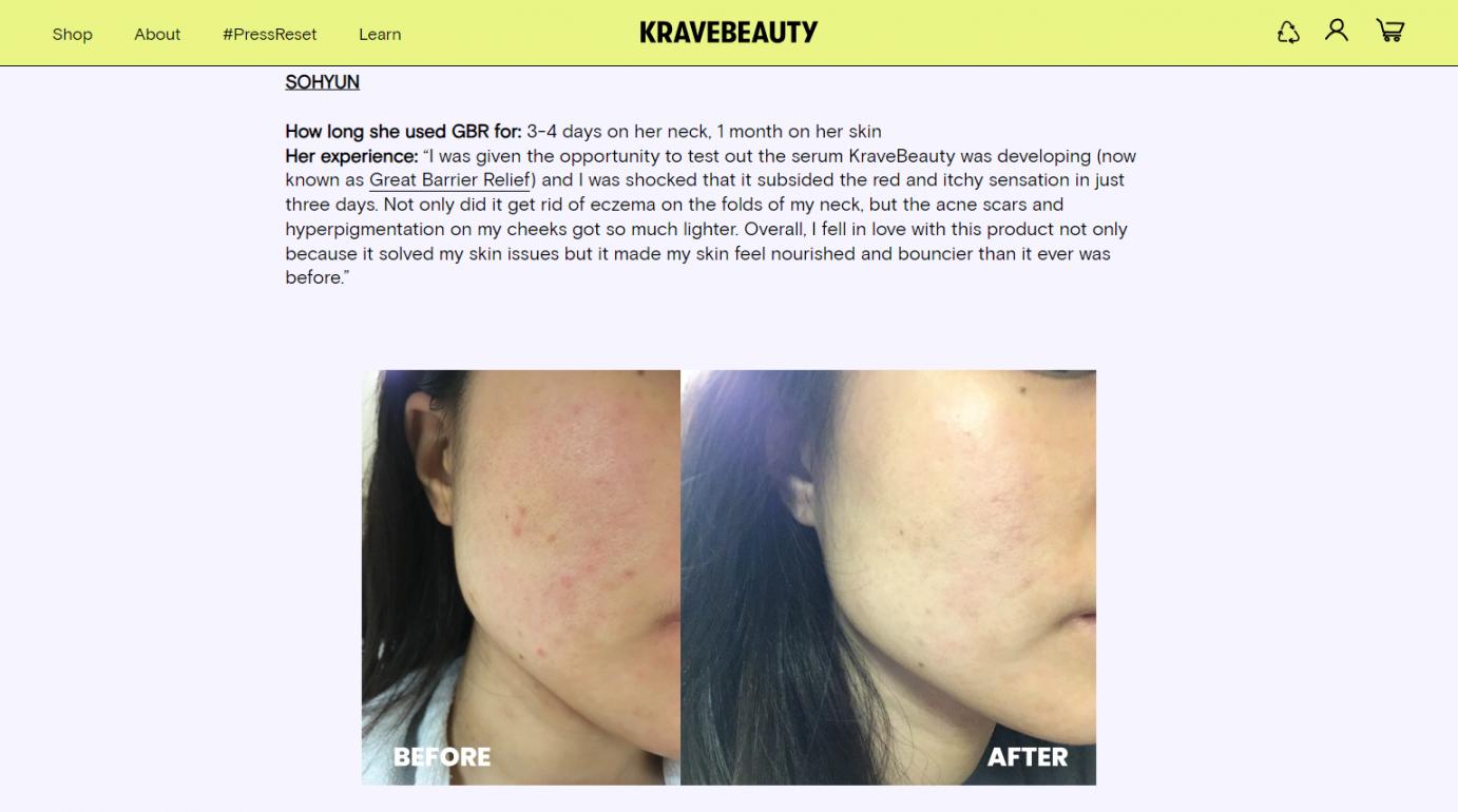Krave Beauty Customer Testimonials as Social Proof