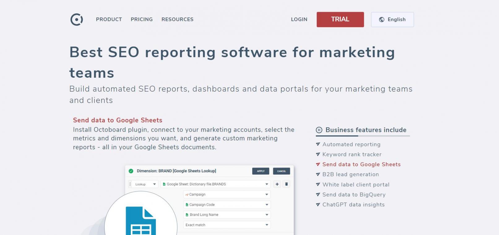 Octoboard SEO reporting home page