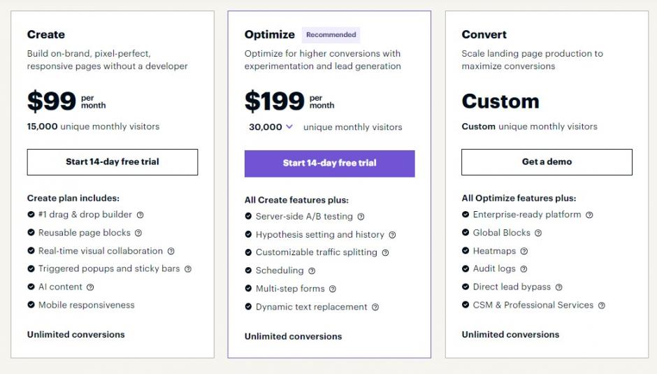 Instapage pricing