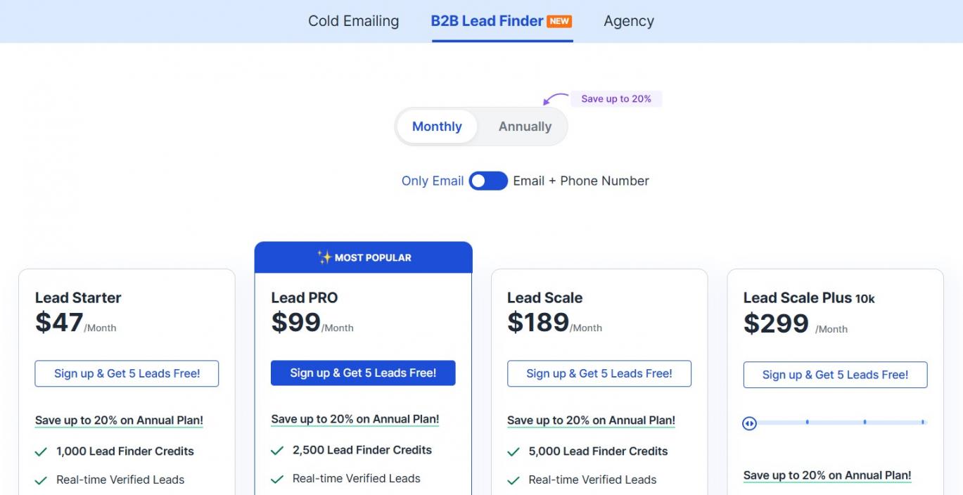 Saleshandy Pricing - b2b leads