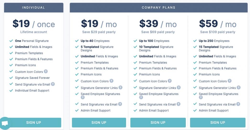 signature.email monthly pricing