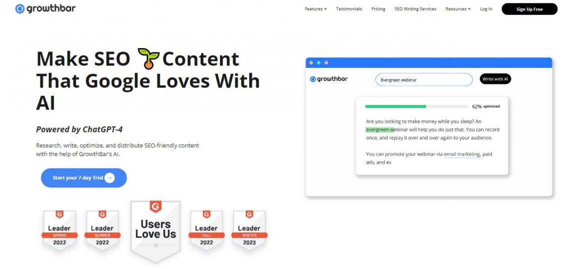 Growthbar homepage