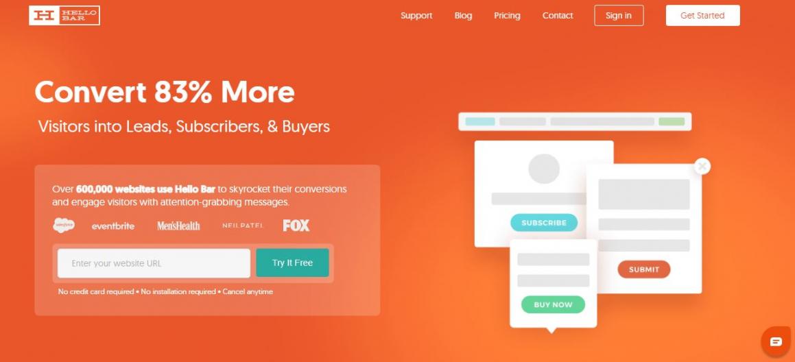 Hello Bar homepage