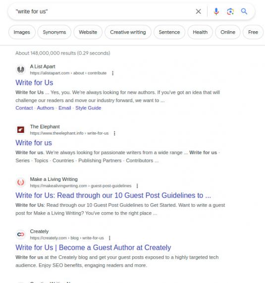 search results write for us