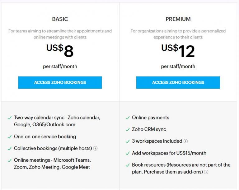 zoho bookings pricing