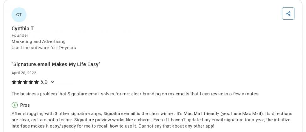 Signature.email Capterra review