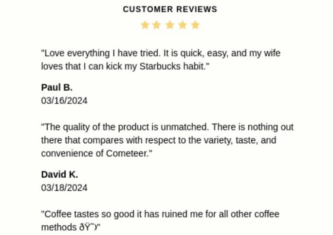Cometeer social proof example