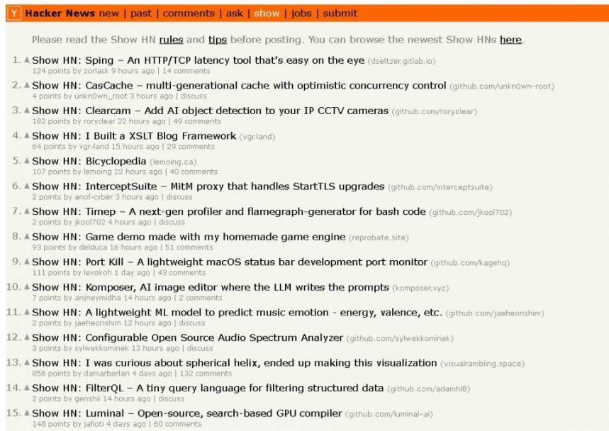 Hacker News Show tab
