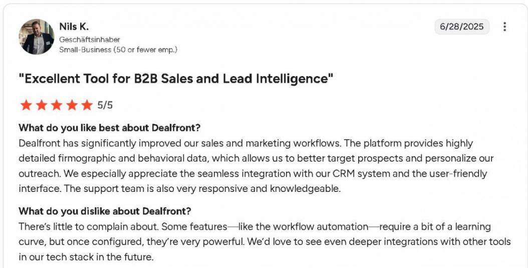 Dealfront G2 rating