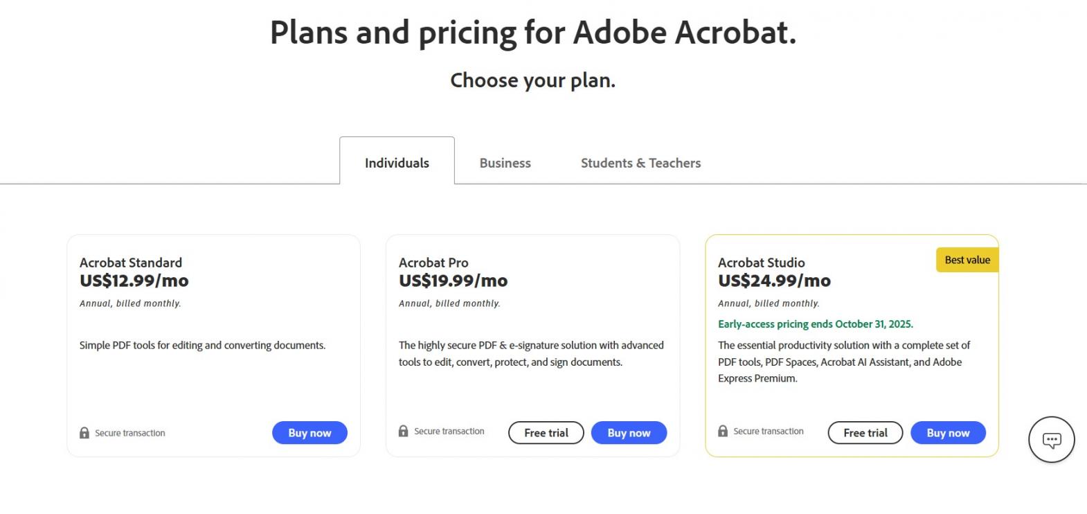 Acrobat Sign Individuals Pricing