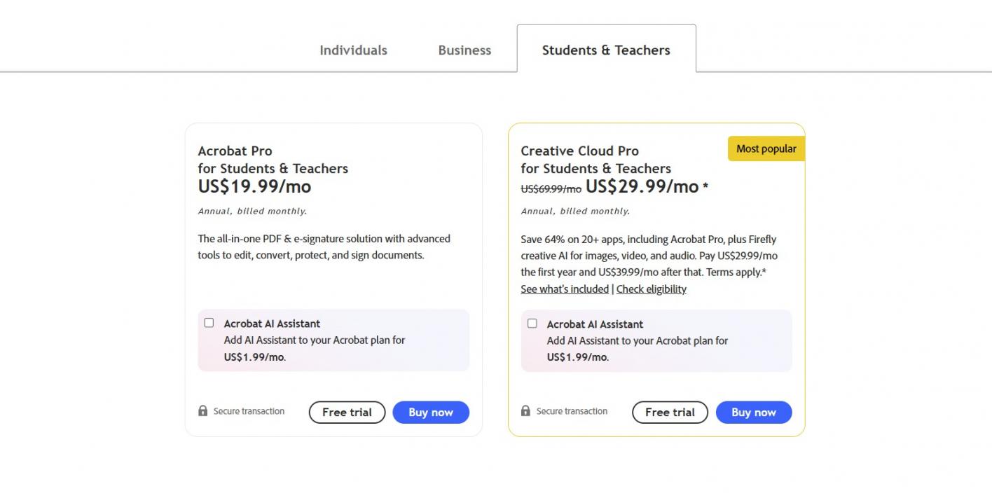 Acrobat Sign Students & Teachers Pricing
