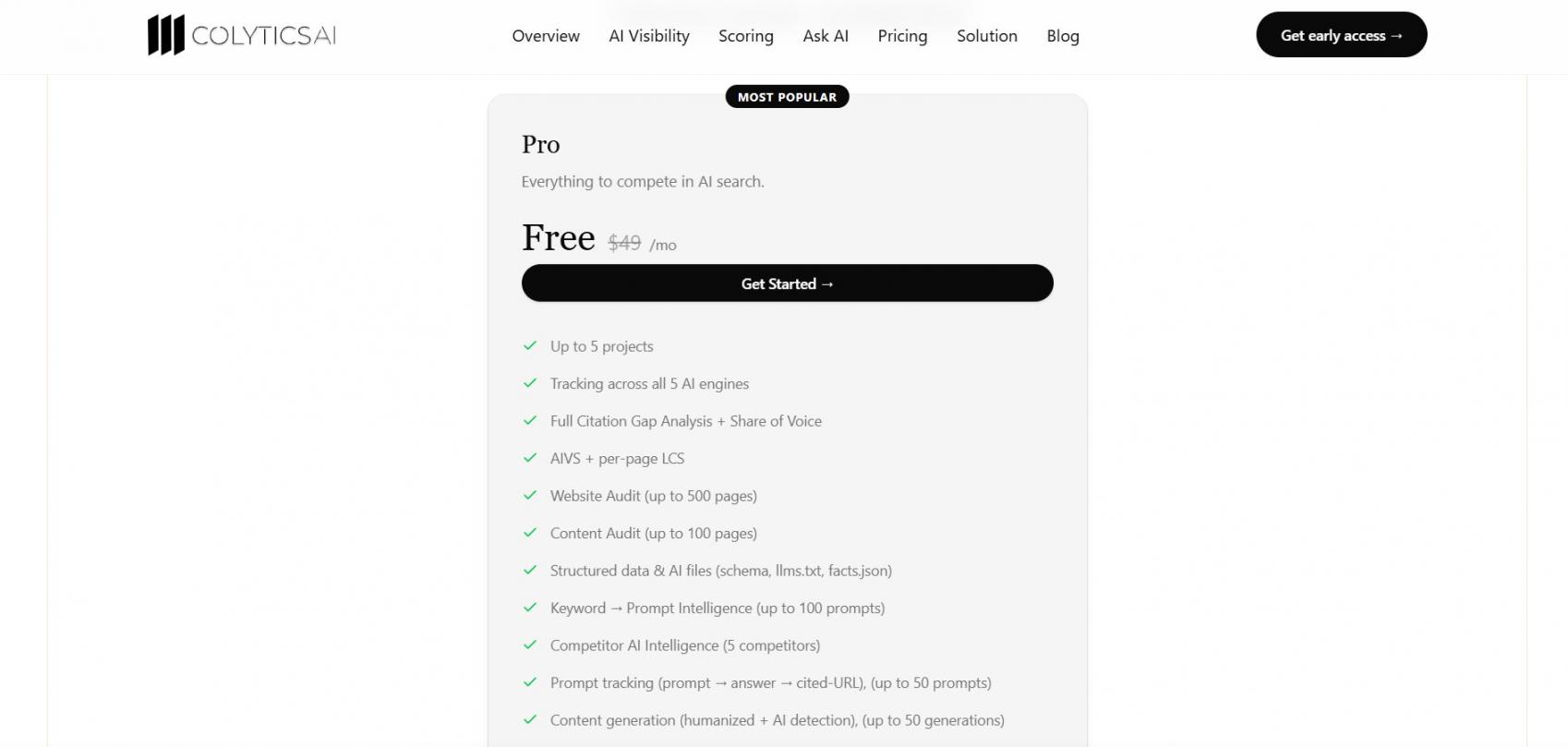 Colytics AI pricing