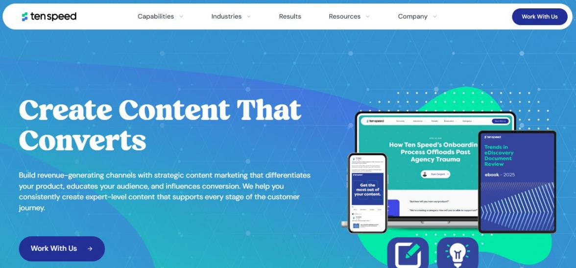 Ten Speed Content Marketing Page